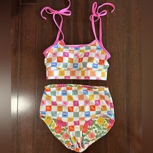 NWOT Lime Ricki Flower Check bikini top and bottom